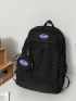 Letter Patch Decor Drawstring Design Functional Backpack With Coin Purse