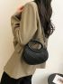 Striped Embossed Double Handle Satchel Bag