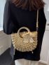 Twilly Scarf Decor Drawstring Design Straw Bag