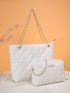 Quilted Detail Chain Shoulder Tote Bag With Square Bag