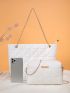 Quilted Detail Chain Shoulder Tote Bag With Square Bag
