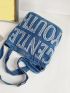 Letter Patch Decor Raw Trim Hobo Bag