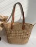 Minimalist Straw Bag Simple Straw Tote Bag, Large Capacity Shoulder Bag For Travel, Stylish Bag For Outdoor