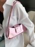 Metallic Letter Graphic Flap Baguette Bag