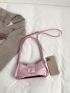 Metallic Letter Graphic Flap Baguette Bag