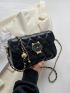 Cartoon Cat Detail Quilted Flap Chain Square Bag