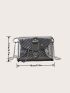 Mini Geometric Pattern Studded Decor Chain Flap Square Bag