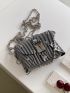 Mini Geometric Pattern Studded Decor Chain Flap Square Bag