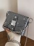 Mini Geometric Pattern Studded Decor Chain Flap Square Bag