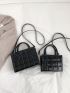 2pcs Geometric Embossed Top Handle Bag Set