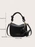 Mini Letter Graphic Litchi Embossed Satchel Bag With Bag Charm