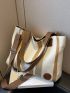Striped Pattern Letter Patch Decor Shoulder Tote Bag