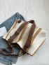 Striped Pattern Letter Patch Decor Shoulder Tote Bag