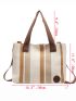 Striped Pattern Letter Patch Decor Shoulder Tote Bag