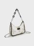 Tie Dye Letter Patch & Chain Decor Hobo Bag