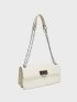Crocodile Embossed Chain Flap Baguette Bag