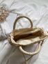Mini Flower Decor Drawstring Design Straw Bag