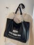 Slogan Graphic Shoulder Tote Bag