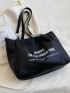 Slogan Graphic Shoulder Tote Bag