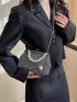 Rhinestone Decor Kiss Lock Chain Square Bag