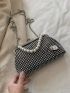 Rhinestone Decor Kiss Lock Chain Square Bag