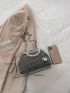 Rhinestone Decor Kiss Lock Chain Square Bag