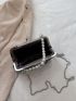Rhinestone Decor Kiss Lock Chain Square Bag
