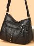 Studded Decor Multi Zipper Hobo Bag