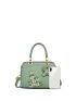 Elegant Floral Pattern Embroidered Square Handbag, Women's Fashion Artificial Leather Shoulder Bag, Trendy Double Handle Purse With Bag Charm, Elegant For Office & Work