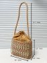 Faux Pearl Decor Drawstring Design Straw Bag