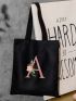 Floral & Letter Graphic Shopper Bag