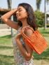 Mini Neon Orange Straw Bag
