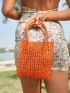 Mini Neon Orange Straw Bag