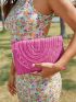 Studded Decor Flap Straw Bag