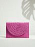 Studded Decor Flap Straw Bag