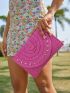 Studded Decor Flap Straw Bag