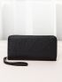 Litchi Embossed Long Wallet With Wristlet