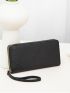 Litchi Embossed Long Wallet With Wristlet