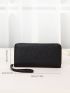 Litchi Embossed Long Wallet With Wristlet