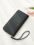 Litchi Embossed Long Wallet With Wristlet