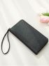 Litchi Embossed Long Wallet With Wristlet