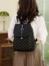 Quilted Pattern Studded Decor Flap Backpack