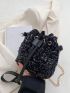 Mini Sequin Decor Drawstring Bucket Bag