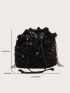 Mini Sequin Decor Drawstring Bucket Bag