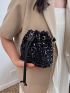 Mini Sequin Decor Drawstring Bucket Bag