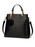 Textured Zipper Tote Bag, Women's Fashion Large Handbag With Adjustable Strap Crocodile Embossed Top Handle Bag With Flower Bag Charm