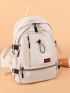 Men Letter Patch Decor Drawstring Front Functional Backpack