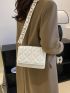 Mini Beige Argyle Pattern Square Bag Fashionable Solid Flap With Adjustable-strap For Daily Life