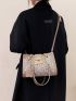 Letter Graphic Push Lock Chain Square Bag