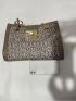 Letter Graphic Push Lock Chain Square Bag